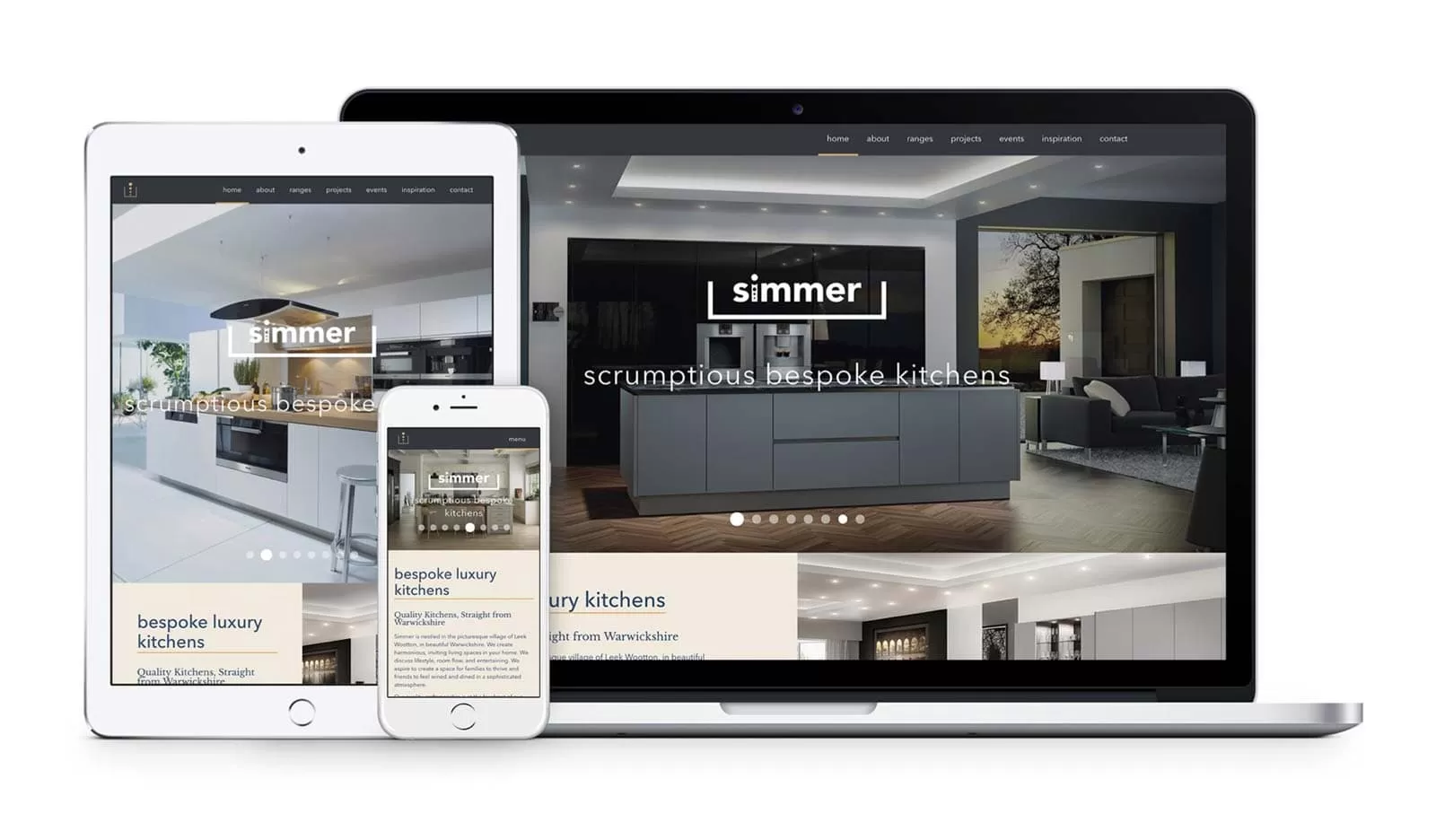 Simmer kitchens website showcased on different devices