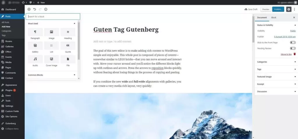 showcasing the Gutenberg editor