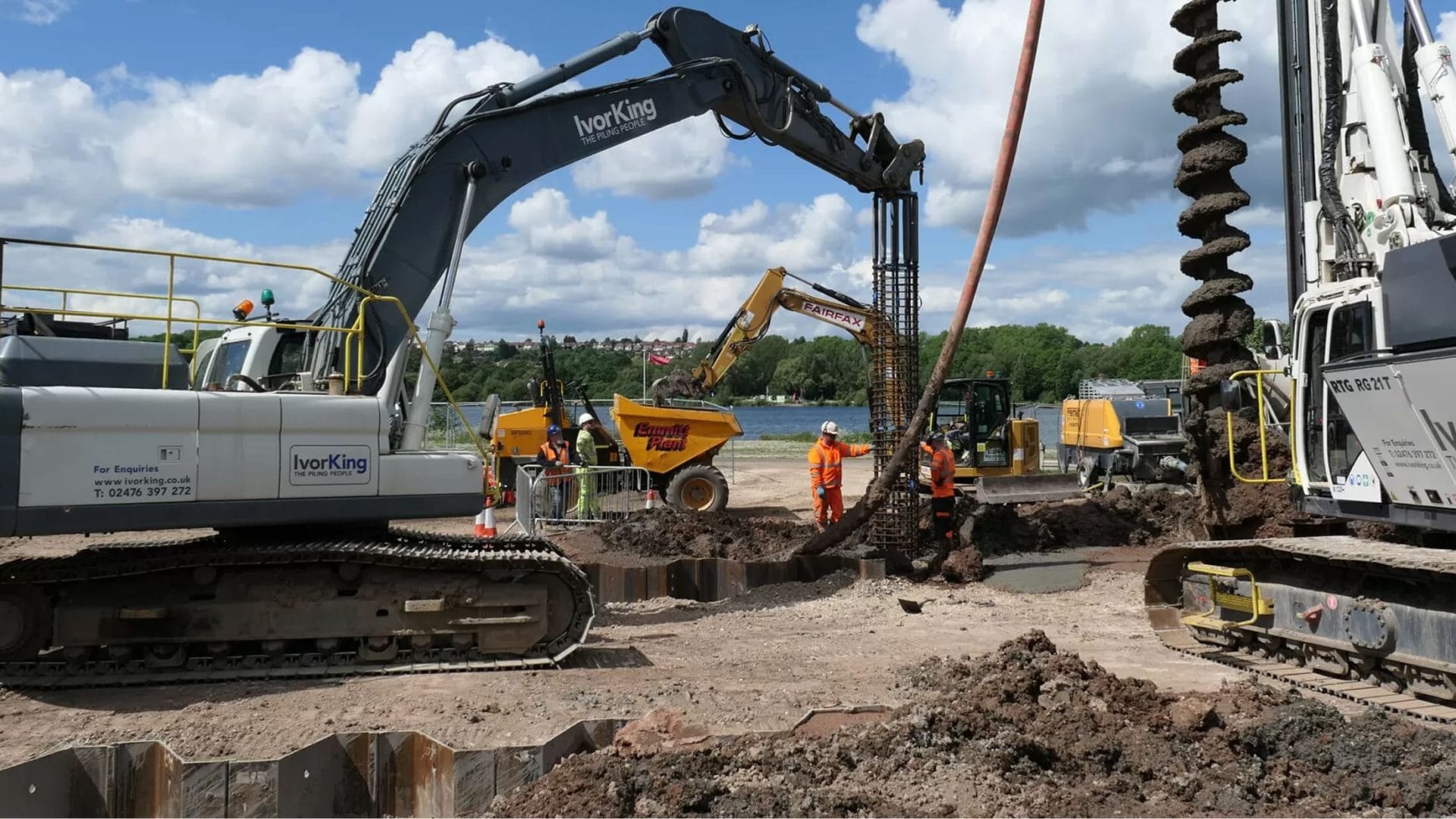 Construction workers operating piling machinery on-site for Ivor King project